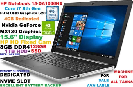 HP NOTEBOOK 15-DA1006NE i7 8TH WITH NVIDIA MX130 4GB GRAPHIC CARD