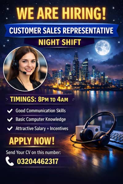 Hiring for Customer Sales Representatives | Night Shift