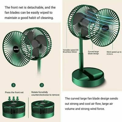 Rechargeable Portable Telescopic Folding Table Fan – 3-Speed Adjustabl
