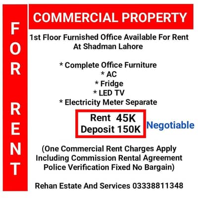 1st Floor Furnished Office For Rent At Shadman Market LHR