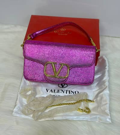 Luxury Metallic Pink Valentino Garavani V Logo Mini Handbag with Gold