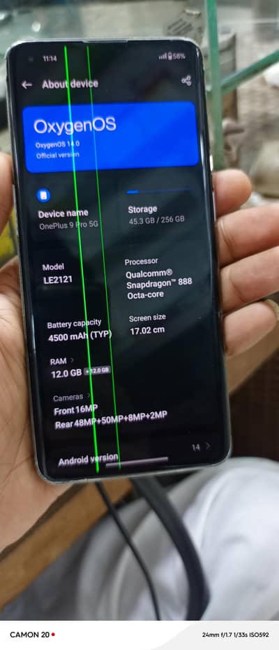 One plus 9 pro 12/256GB 2 lines in display All ok battery timing ok