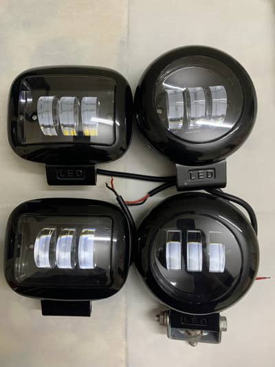 Bright LED Car Light Set – 2 Round White + 2 Yellow Rectangular Light