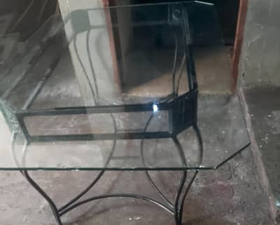 ​Heavy Duty 6-Seater Iron Dining Table with 12mm Thick Glass Top