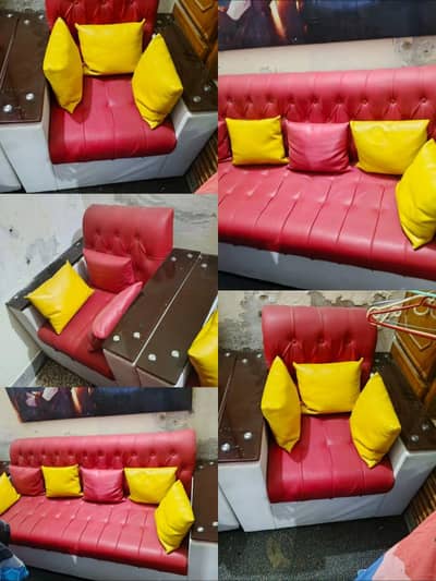 One Whole Red and White Color Sofa Set For Sale .