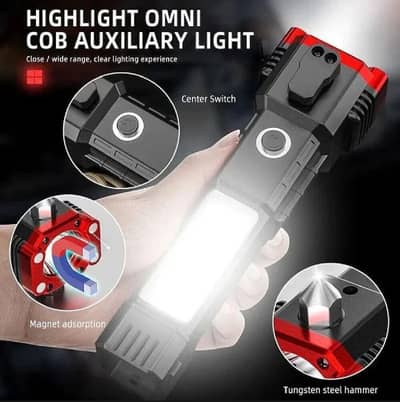 8-in-1 Emergency Car Safety Torch - Rechargeable LED & Window Breaker
