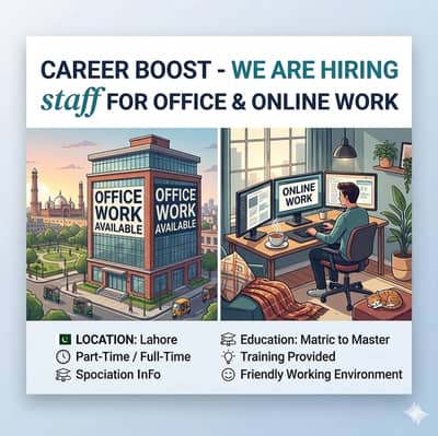 Office & Online Jobs Available – Part Time / Full Time – Lahore
