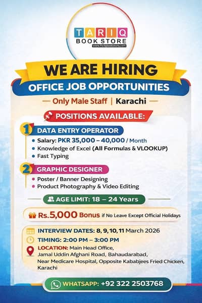 Data Entry Operator & Graphic Designer Office Job for Male in karachi