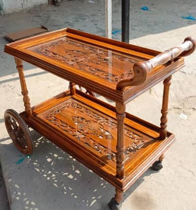 Luxury Wooden Serving Trolley – Solid Sheshan Wood | Discount Price