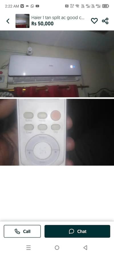 Haier split AC 1 ton for sale location karimabad