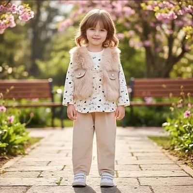 3pcs girl's fleece printed shirts and trousers set in gray color
