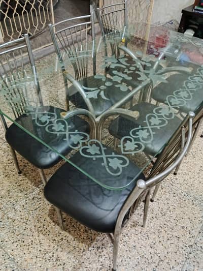 Modern Glass Dining Table Set with 6 Chairs – Excellent Condition