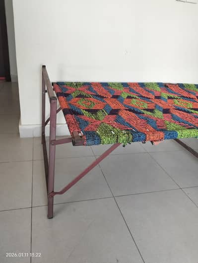 solid irod Foldable Bed (charpai) with cotton fabric material