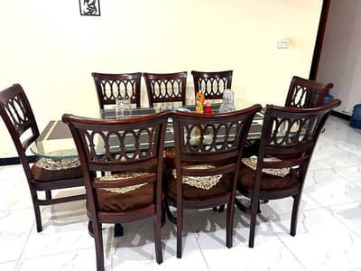 Dining table with glass top- 8 seater