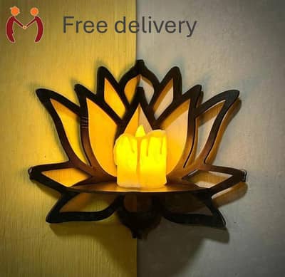 Lotus Corner Wall Shelves Black 3Pcs MDF Decor