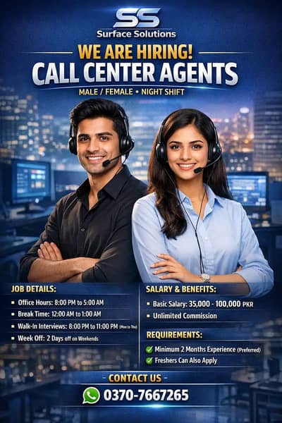 Call Center Jobs || Sales Agents (Male & Female)  Night Shift