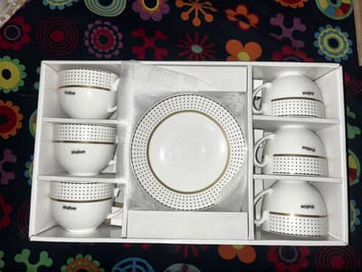 Luxury 12-Piece Gold & White Tea Set (6 Cups + 6 Saucers)