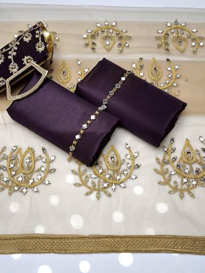 Trendy embodiery new  Fancy 4pc dress  with free  embodied purse