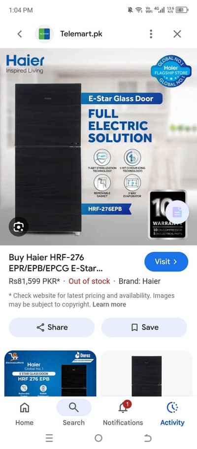 Haier refrigerator 11 cubic fit
