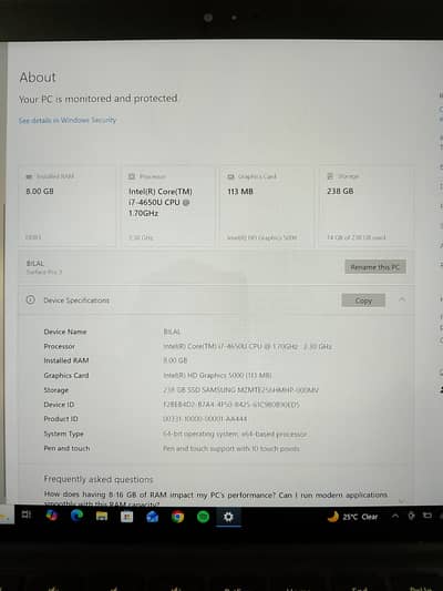 Microsoft surface pro 3 i7 4th gen
