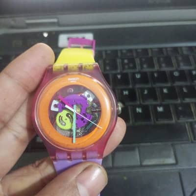 Used Swatch Dip In Color Orange Skeleton Dial Watch – Yellow & Purple