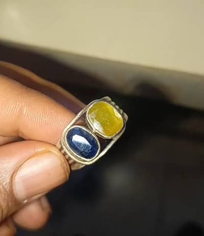 Blue sapphire and Yellow sapphire original with silver Ring