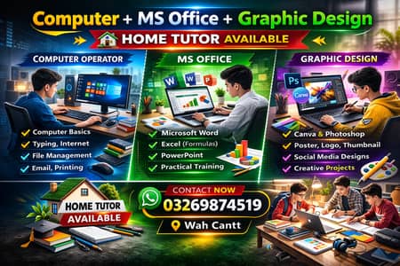 Computer Course Home Tutor | MS Office & Graphic Design | Wah Cantt