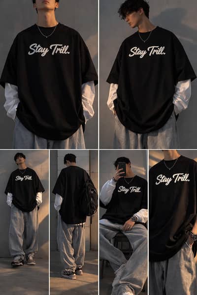 oversized drop shoulder tshirt with  different colour sleeves desgin