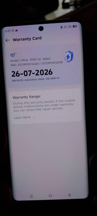 infinix zero 40 in warranty