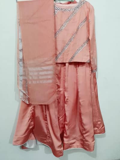 Peach colored Organza Blouse & Silk Ghagra