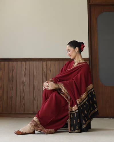 Bottle Green Lawn Dress with Fancy Embroidery & Chiffon Dupatta