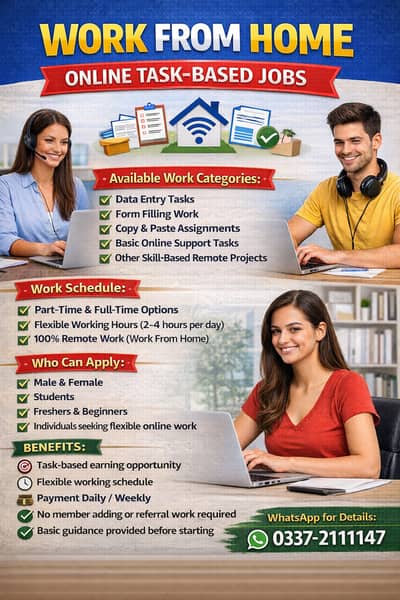 Male Female Seats Available Now Everyone Apply for Job Online Working.