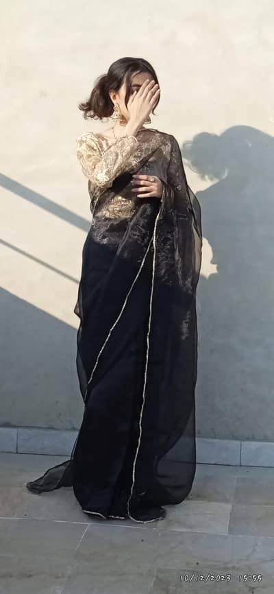 Organza saree and sequin blouse