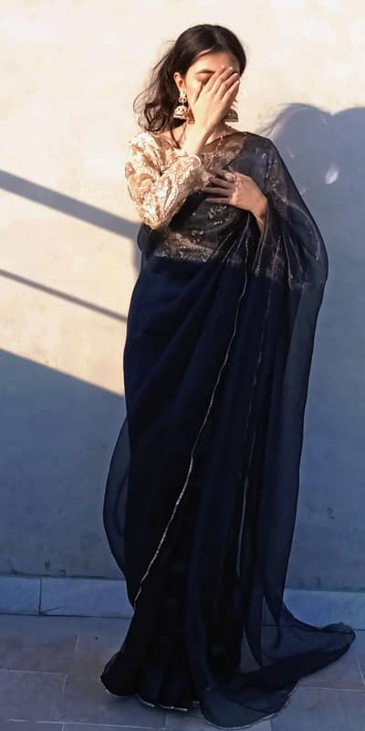 Organza saree and sequin blouse