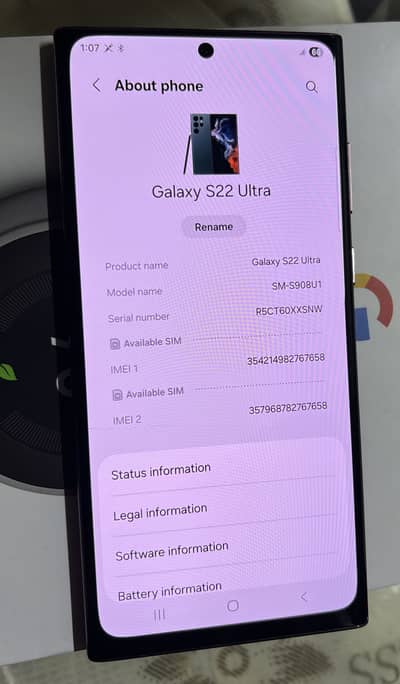 Samsung Galaxy S22 Ultra non pta (2 months Sim working ) Glass broken