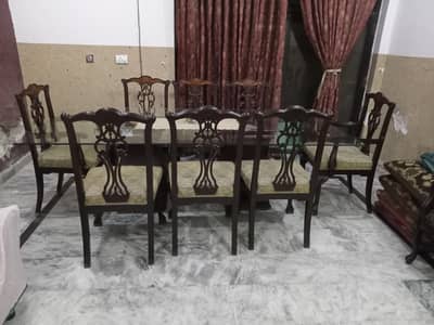 Dining Table / Wooden Dining Table / Glass top / 8 Chairs