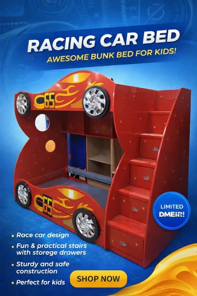 Luxury Kids Car Bunk Bed with Stairs & Storage