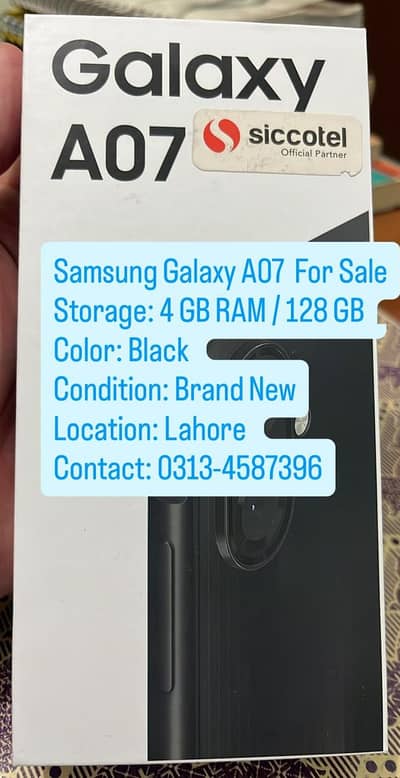 Samsung Galaxy A07 4/128 GB Black Box Pack | Brand New Sealed | Lahore