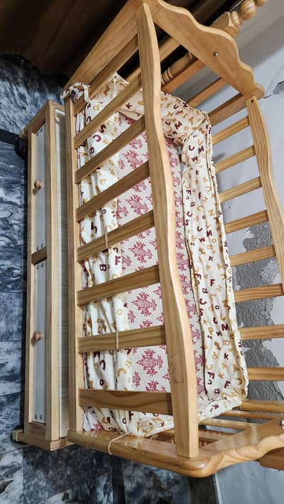 Wooden Kids Swing Bed Cot Crib Wheels 2 Drawers Durable Deep Sleep