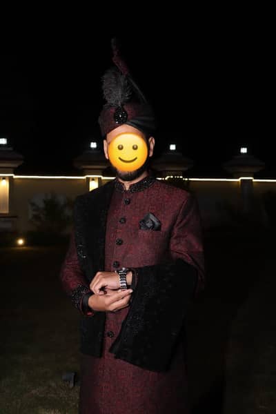 Nikah/Barat Sherwani,Turban, inner suit & matching shoes.