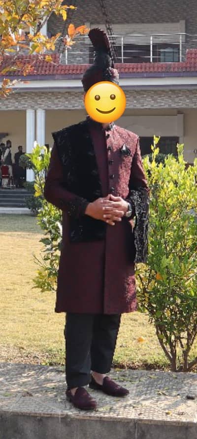 Nikah/Barat Sherwani,Turban, inner suit & matching shoes.
