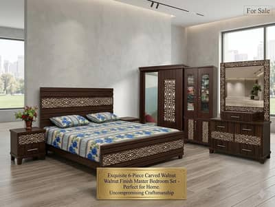 6 Piece Master Bedroom Set – Walnut Finish – Almost New