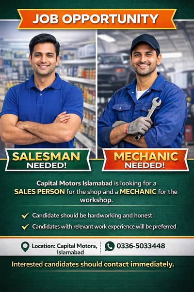 Need Salesman or Machinc for showroom