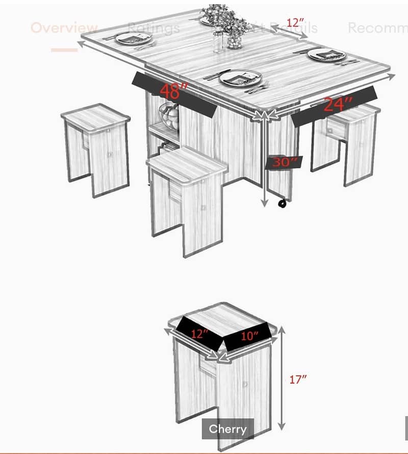 Folding dining table with 4 stools/ Table Set/ Dining Table 5