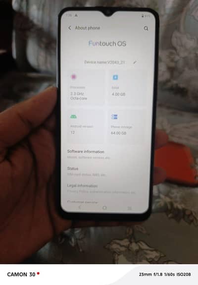 vivo y20 4 64 approved rough condition front cam blur