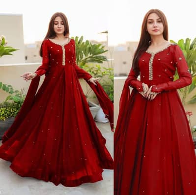 3 PCS WOMENS STITCHED EMBROIDERED CHIFFON DRESS