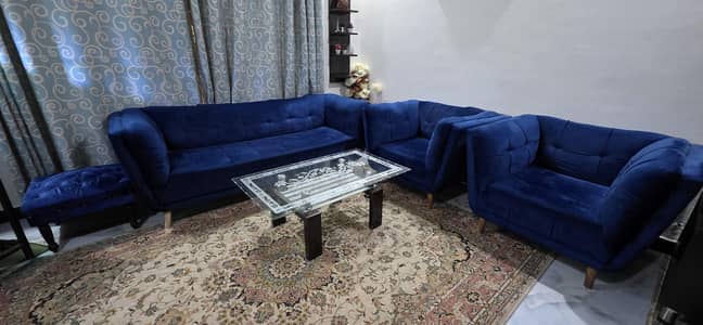 5 Seater Sofa  with  4 Seater Puffy and Center glass table