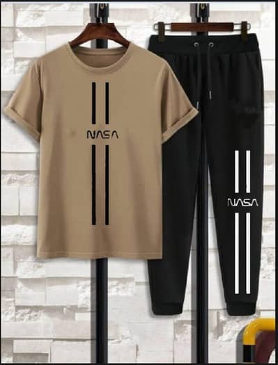 Men's nasa printed track suit beige 2pc