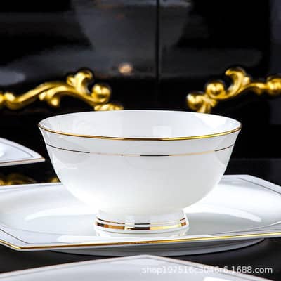Golden edge bone China rice bowl household high grade white