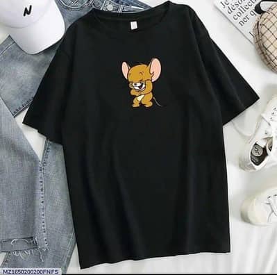 Black Printed T-Shirt With Cute Mouse Design